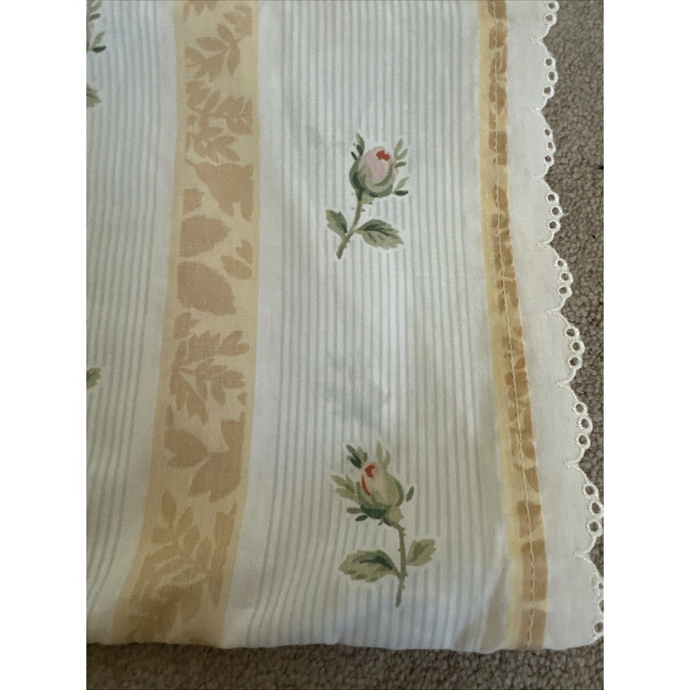 vintage‎ martex KING pillowcase rosebud blue stripes shabby cottage Lace Edge